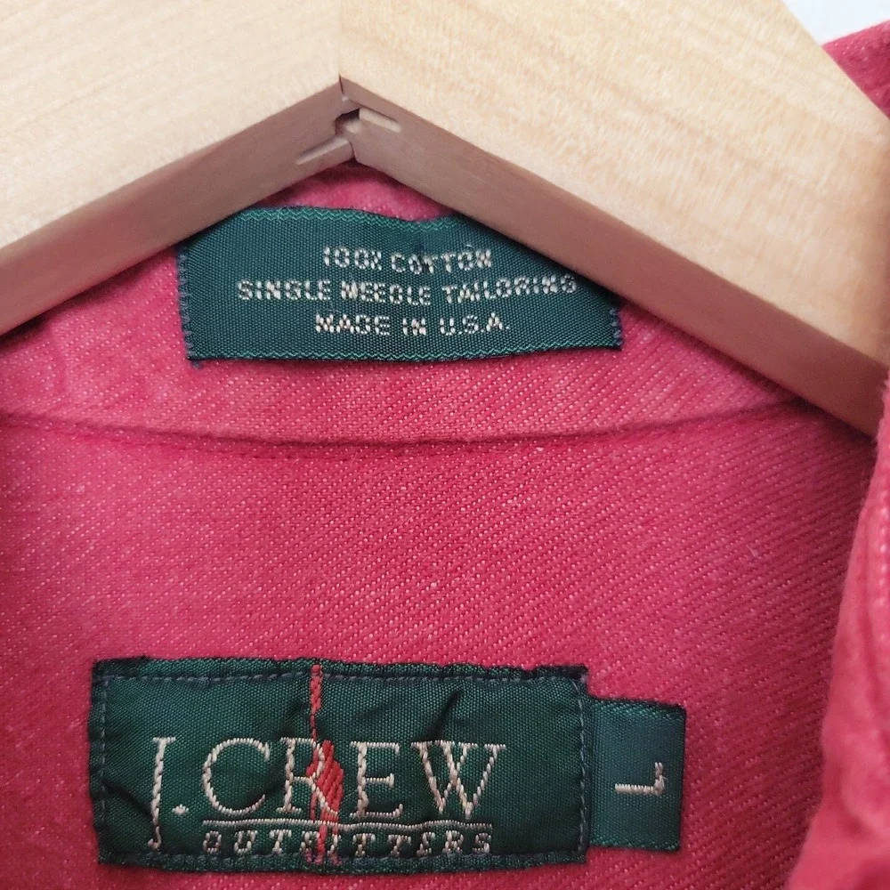 Vtg J Crew Oarsman Oxford Button Down Mens Shirt Sz L Red Heavy Cotton USA 90s